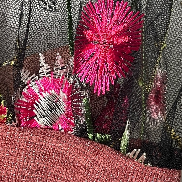 Sheer L/S Top with embroidered flowers and sparkly mauve body. - Picture 4 of 6